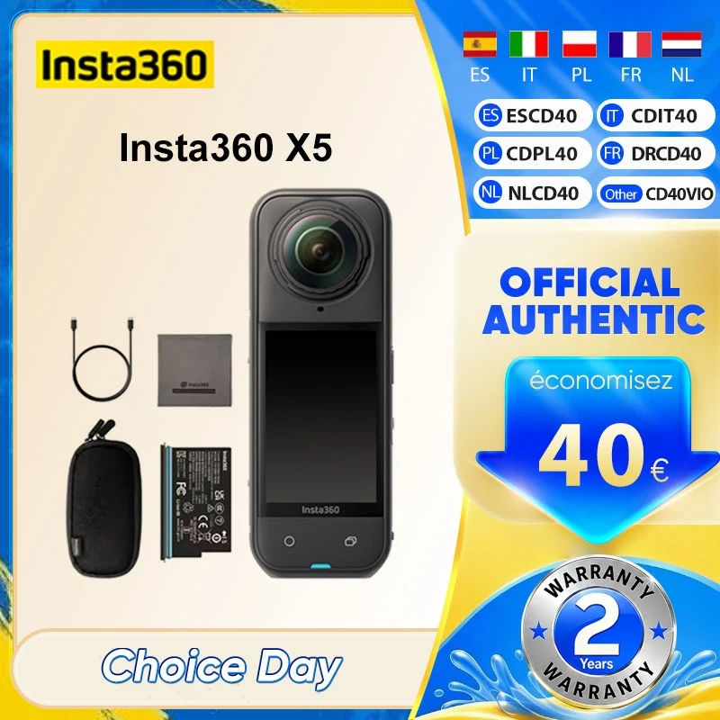 Insta360 X5 360 °   Caméra 8K étanche performante en basse lumière, effet bâton de selfie invisible, objectif remplaçable robuste, batterie 3H