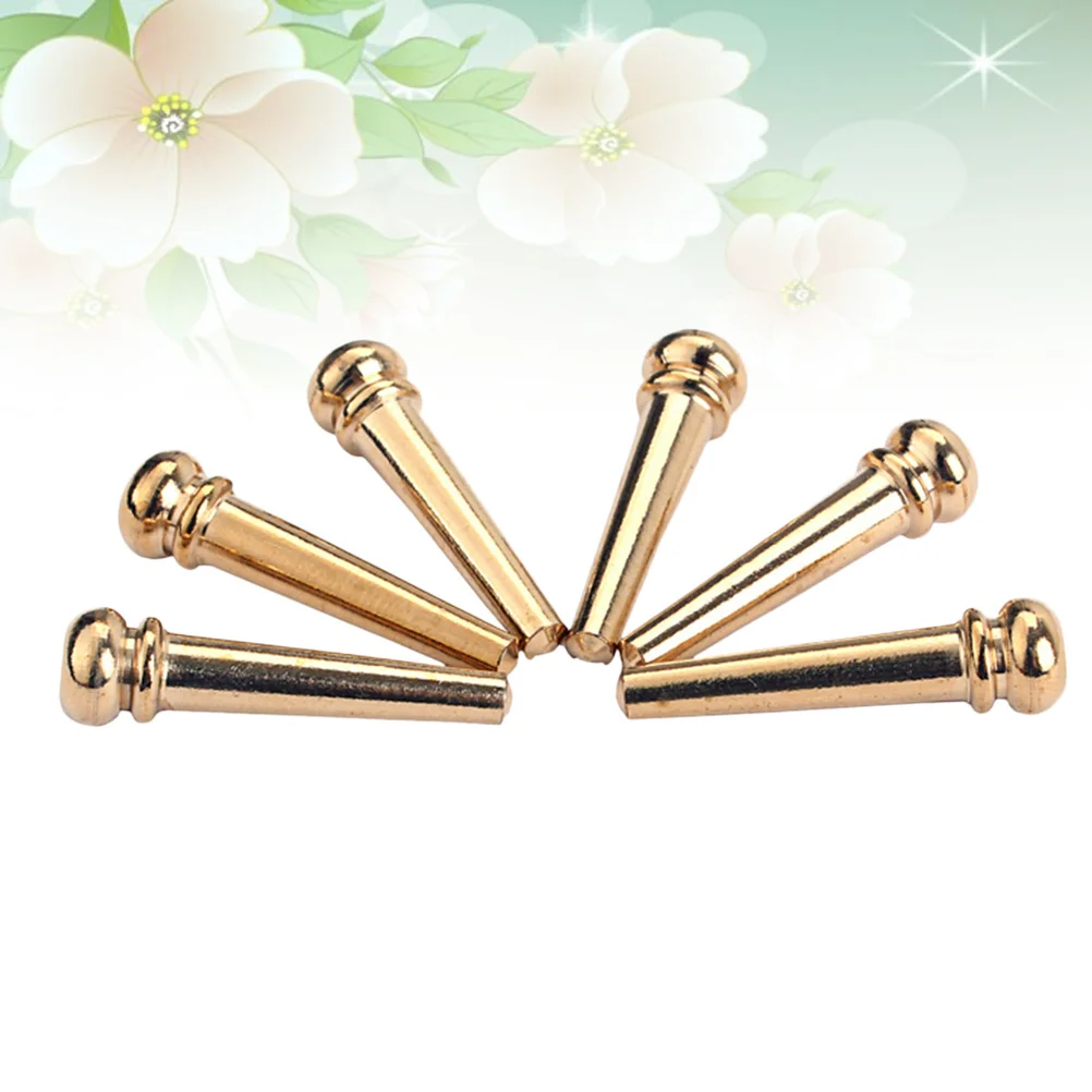 

6pcs Brass Guitar Bridge Pins Set Golden For Acoustic Folk Guitar Strong Portamento Stable Frequency Sweep Picking Volume