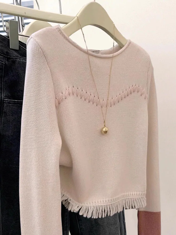 Round Neck Pullover Knitted Tops Autumn Winter New Design Sense Niche Sweater For Women Casual Versatile Long Sleeve Sweaters
