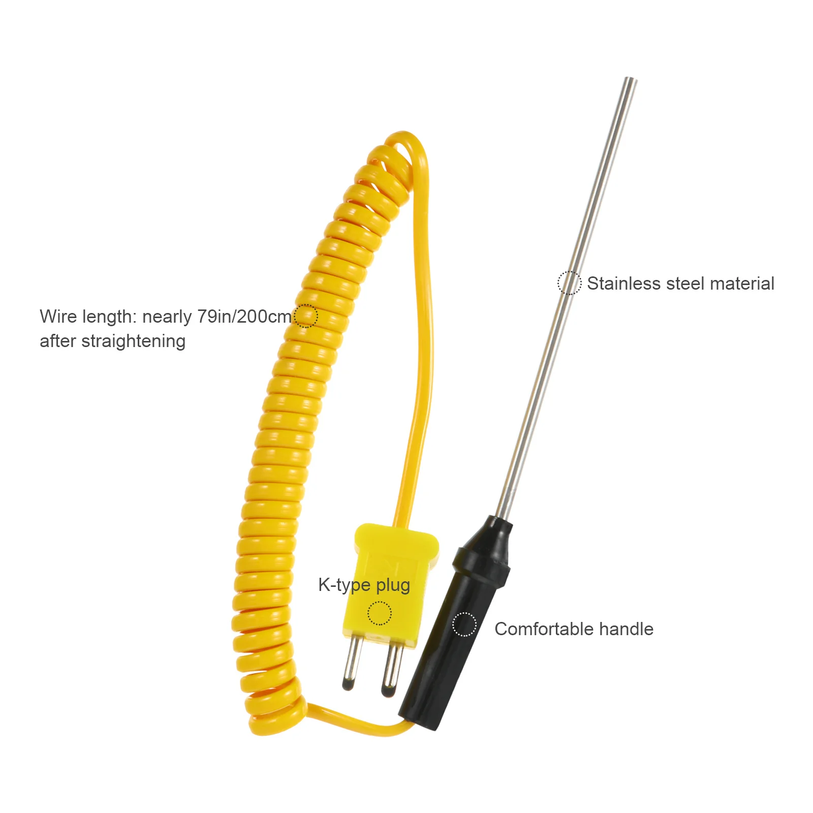 Termopar tipo K, Sensor de sonda metálica de acero inoxidable, controlador de temperatura confiable para escape de motor e industrial