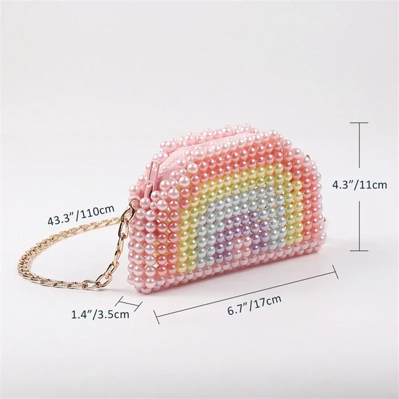 Mini Pearl Crossbody Bag Design Rainbow Color Hand-beaded Bag Contrast Bead Small Lipstick Headphones Bag Party Clutch Purses