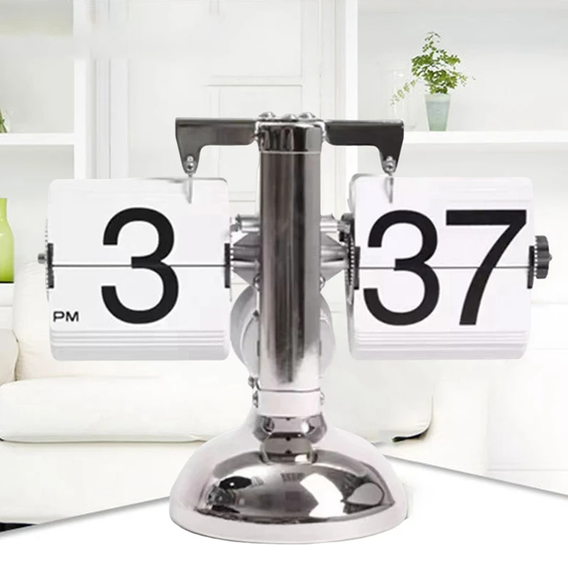 Flip Digital Clock -Small Scale Table Clock Retro Flip Clock Flip Internal Gear Operated Quartz Clock One Leg Clock Home