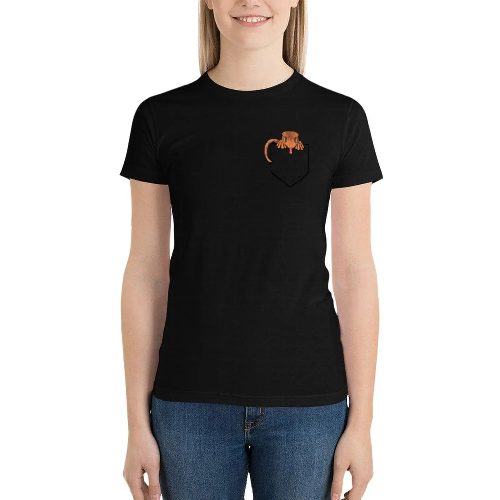 Crested Gecko in Pocket T-Shirt shirts graphic tees summer tops Female clothing plus size tops Women t shirt