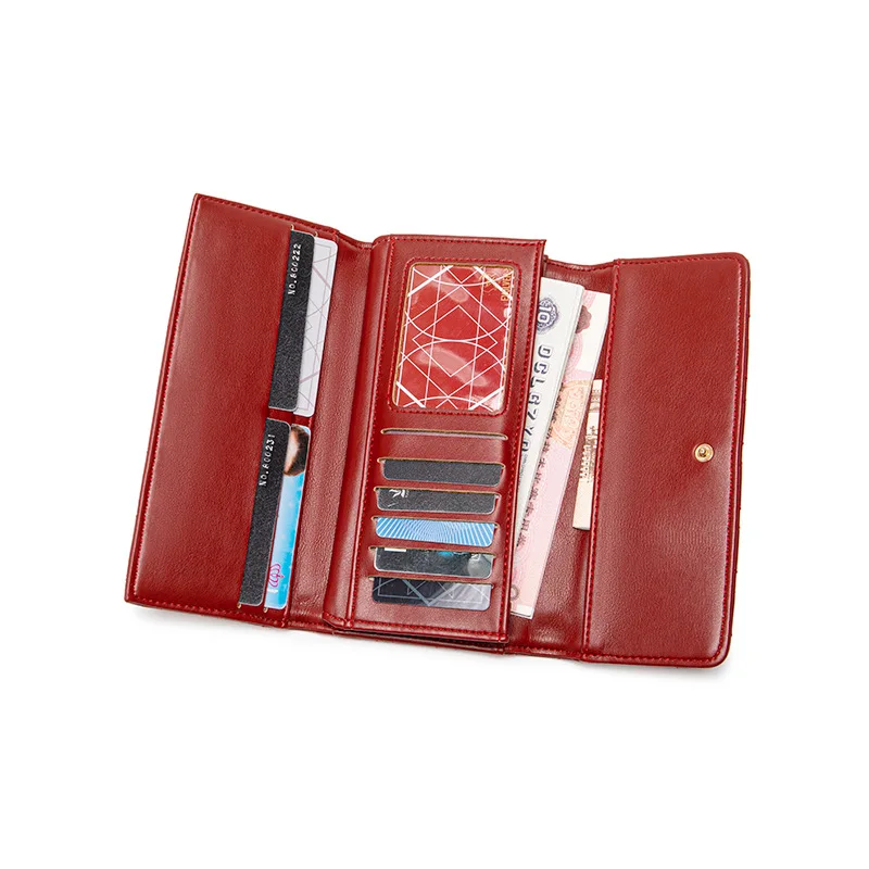 Women's Foldable Card Holder Purse Christmas Gift Wallet Three-fold Long Purse PU Leather Diamond Embroidered Clutch Purse
