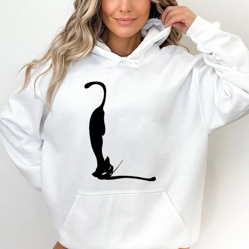 Autumn Women Hoodie Funny Creative Cat Print Pullover Pocket Long Sleeve Hoody Fashion Love Cat Ladies Sweatshirts Street Hooded