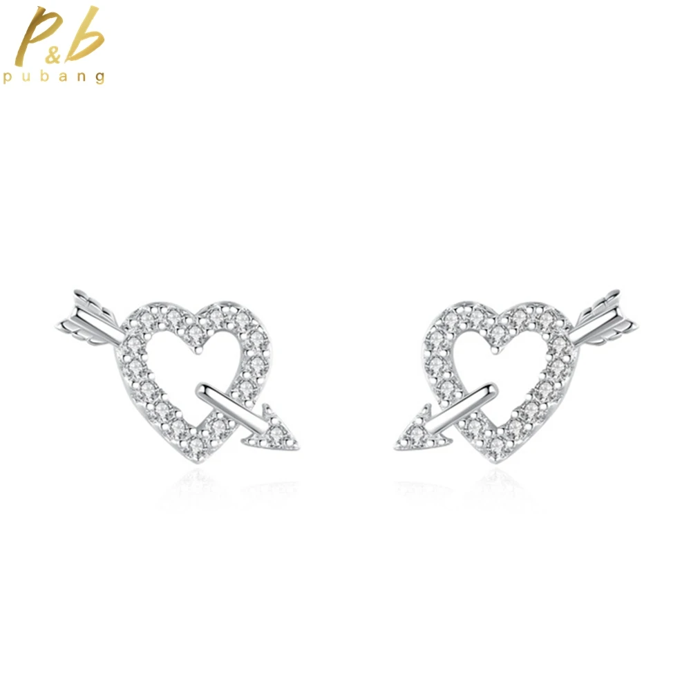 

PuBang Fine Jewelry 925 Sterling Silver High Carbon Diamond Classic Heart Stud Earrings for Women Anniversary Gift Drop Shipping