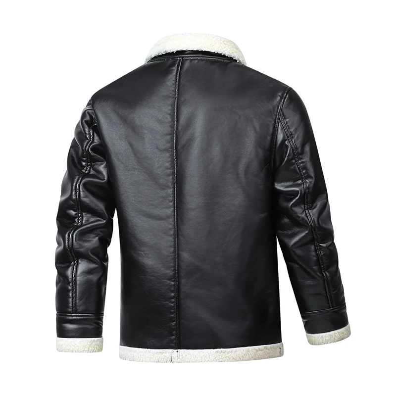 Мужская осенняя кожаная куртка большого размера, зимняя мужская куртка с воротником-стойкой и плюшем и утолщенная деловая куртка для отдыха из искусственной кожи