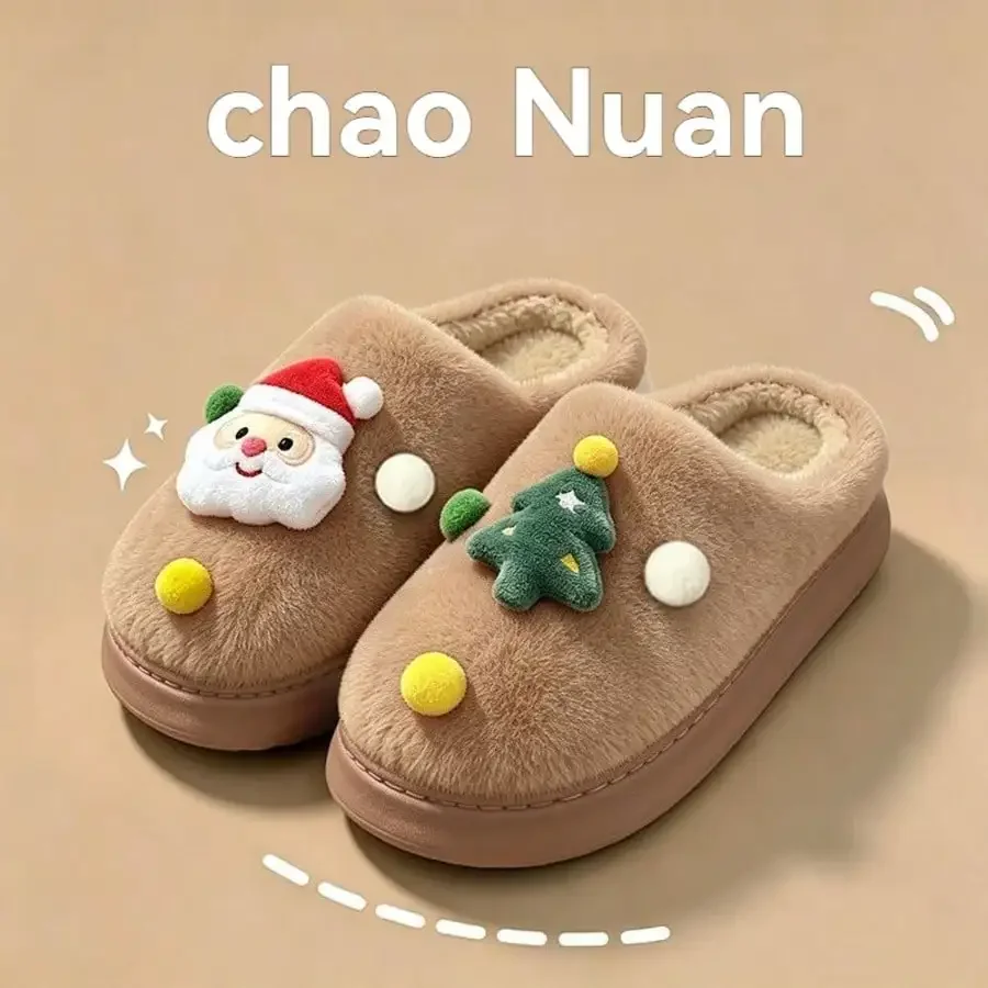 Santa Claus Fleece Slippers For Men, Winter Indoor Warm Slippers, One-Step Women's Slippers, Couple Shoes, Women's Shoes, Best C