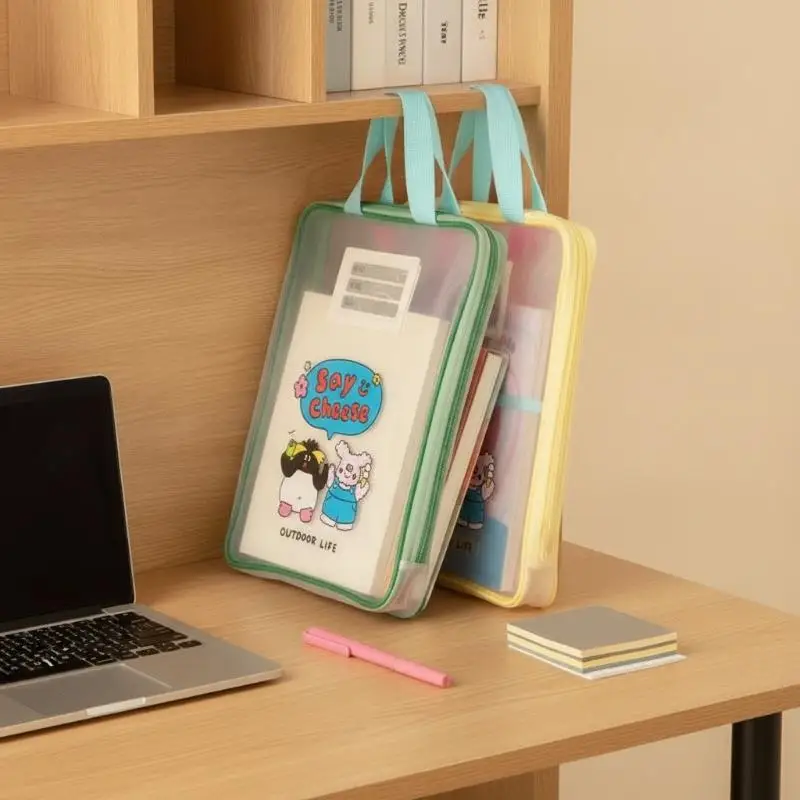 Large Capacity Transparent File Bag Cute Colorful Document Handbag Waterproof Portable Folder for Student School Business Trave
