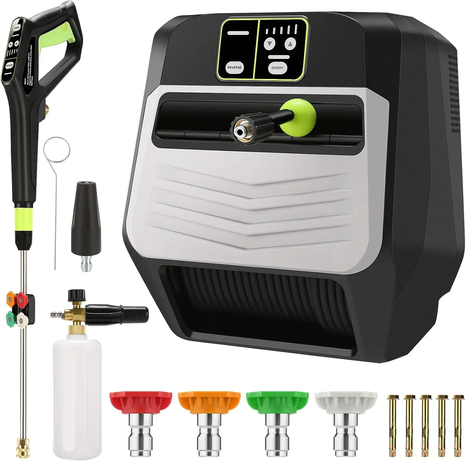 Wall Mounted 5000PSI Electric Pressure Washer - 3.6 GPM, 5 Levers Power Washer with 100FT Retractable Hose for Car/Driveway