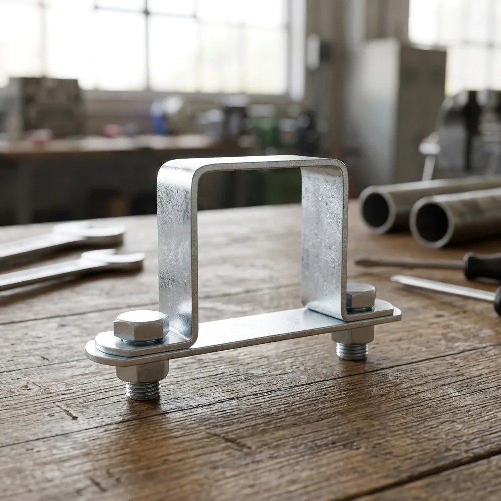 Galvanized Carbon Steel U Saddle Clamp For 10x10mm Square Tube Right Angle Connector Pipe Clamp Bracket For DIY Frame Rack