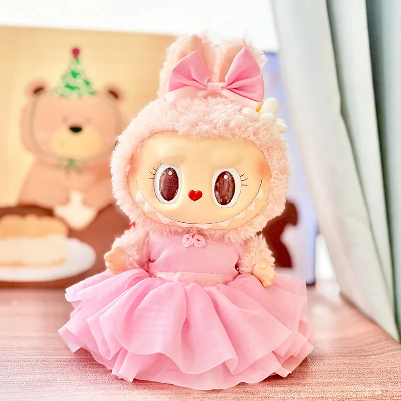 ชุดเสื้อผ้าตุ๊กตาขนาดเล็ก 38 ซม. สำหรับตุ๊กตา Ropa Labubu ชุดกระโปรงสีชมพู