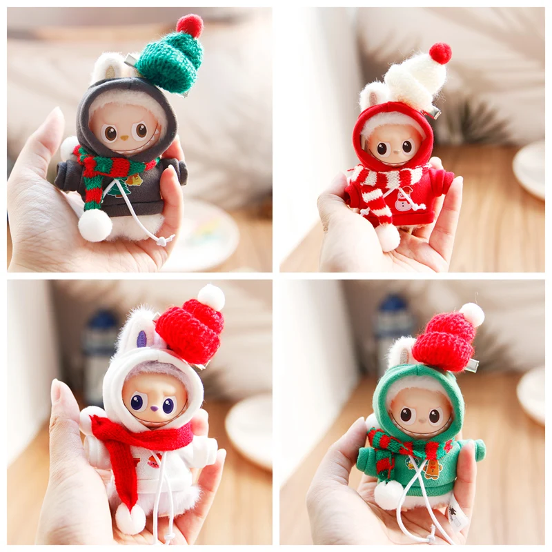 

Рождественская шапка, толстовка с капюшоном, шарф, рождественский костюм, платье для 10 см, кукла Labubu V4, аксессуары, нарядное платье, сменная одежда