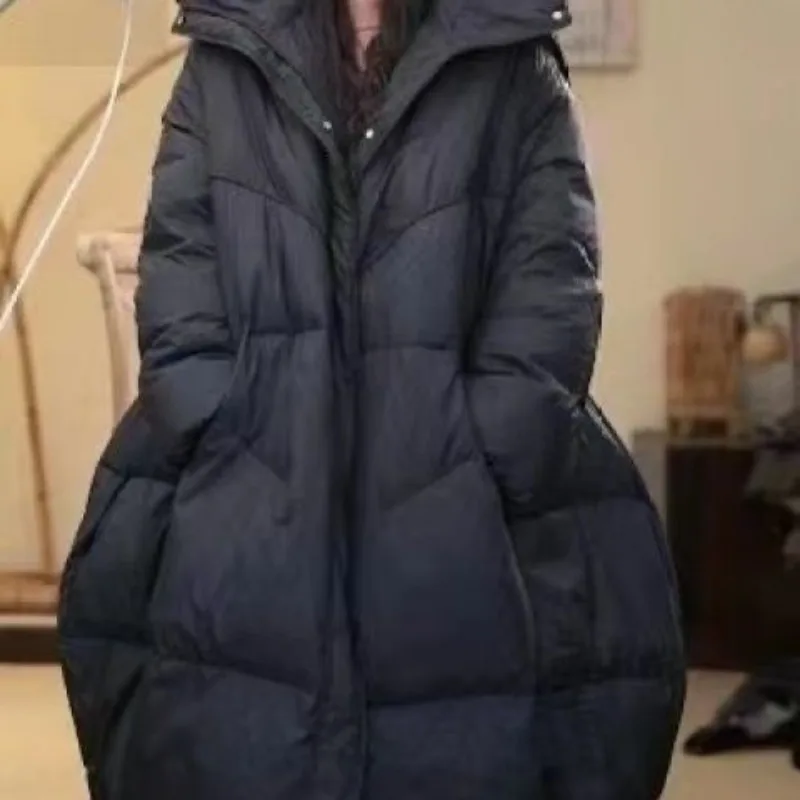 겨울용 루즈핏 두꺼운 후드 따뜻한 재킷 패셔너블한 대형 사이즈 여성 코트 아우터웨어 패션 신상 중간 길이 다운 재킷