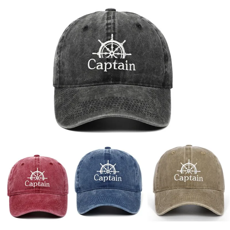 

2022 New Captain Embroidery Vintage Washed Baseball Dad Hip-Hop Cap