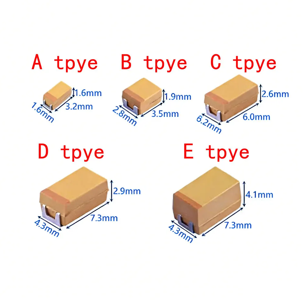 10PCS A B C D Case Tantalum capacitor 6V 10V 16V 25V 35V 50V 0.1UF 1uf 2.2UF 4.7UF 10UF 22UF 33UF 47UF 100UF 220uF 330UF