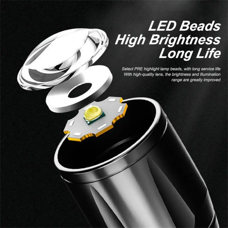 Mini LED Zoom Foco Lanterna, USB Charge, impermeável, ajustável, Penlight, lanterna, lanterna, lâmpada, quente, novo, 2023, 1 pc, 2pcs