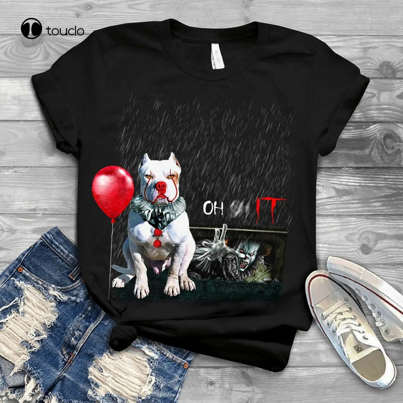 New Funny Pitbull Halloween T-Shirt Short Sleeve Tee Puppies Balloon Tee Tee Shirt Cotton T Shirt Unisex Fashion Tshirt Summer