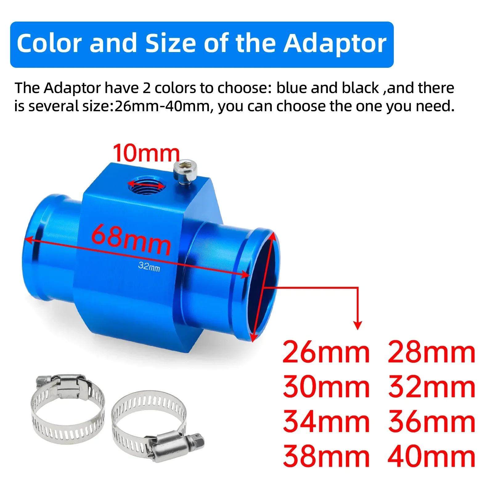 Indicatore di temperatura dell'acqua da 2 "52mm a luce bianca con sensore del tubo del giunto del misuratore della temperatura dell'acqua adattatore del tubo da 26-40mm per auto a benzina 12V