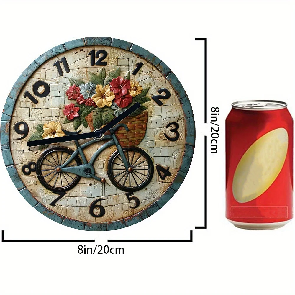 2D Effects Silent Wall Clock: Bicycle with Basket of Flowers Theme - Perfect for Winter Bedroom Decor, Mothers Day, Fathers Day