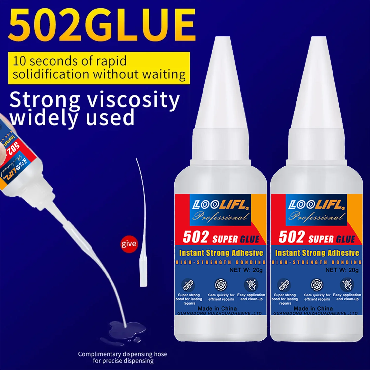 LOOLIFL Super Glue 1-25 pieces 502 strong instant-drying cyanoacrylate adhesive for leather, rubber, wood, metal, strong bonding liquid tool glue, stable
