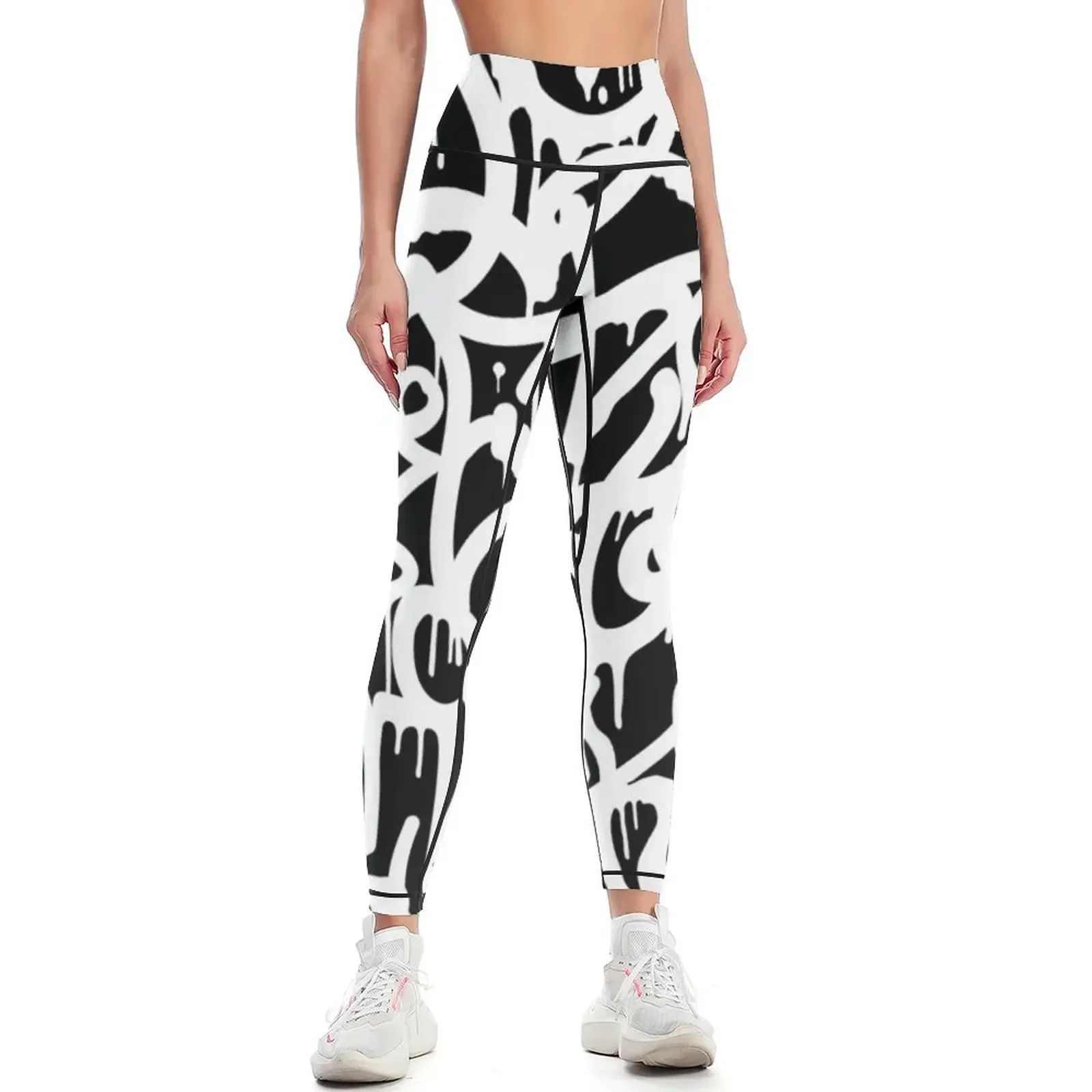 Black and White Graffiti Pattern Leggings sporty woman push up trousers flared Womens Leggings