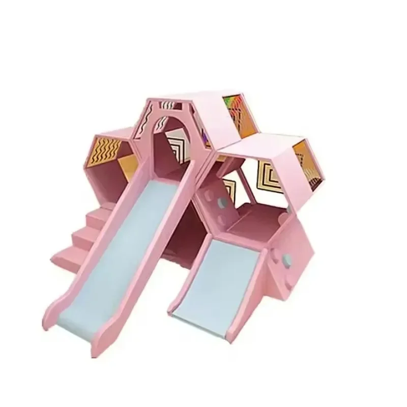 【Down Payme】Parent Child Climbing Physical Training Soft Play Honeycomb Combination Pink Big Slide Set Children For Kindergart