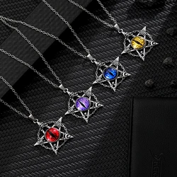Pentagram shape Devil's Eye Pendant Necklace For Men And Women Punk Retro Non Adjustable Metal Collar Trending Jewelry Gifts