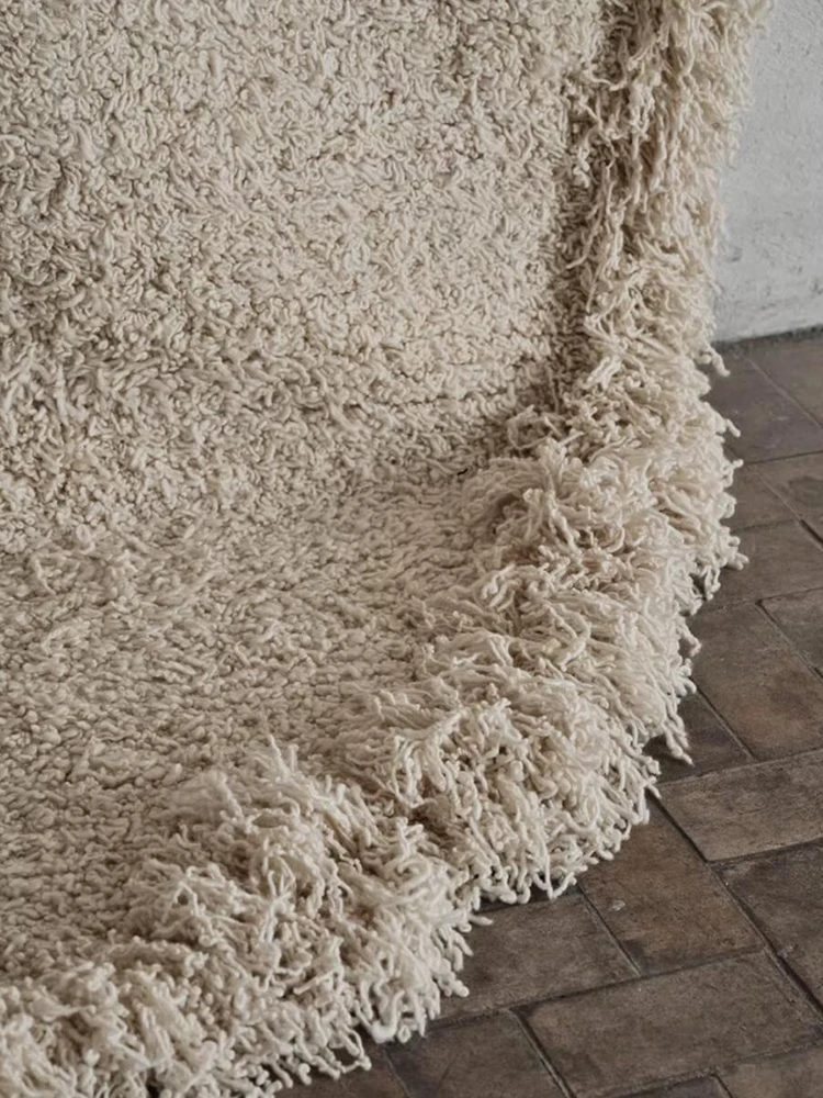 Soft Fluffy Round Carpet Living Room Retro Simple Solid Color Thick Bedside Mat Plush Bedroom Rug Home Cloakroom Area Rug Decor