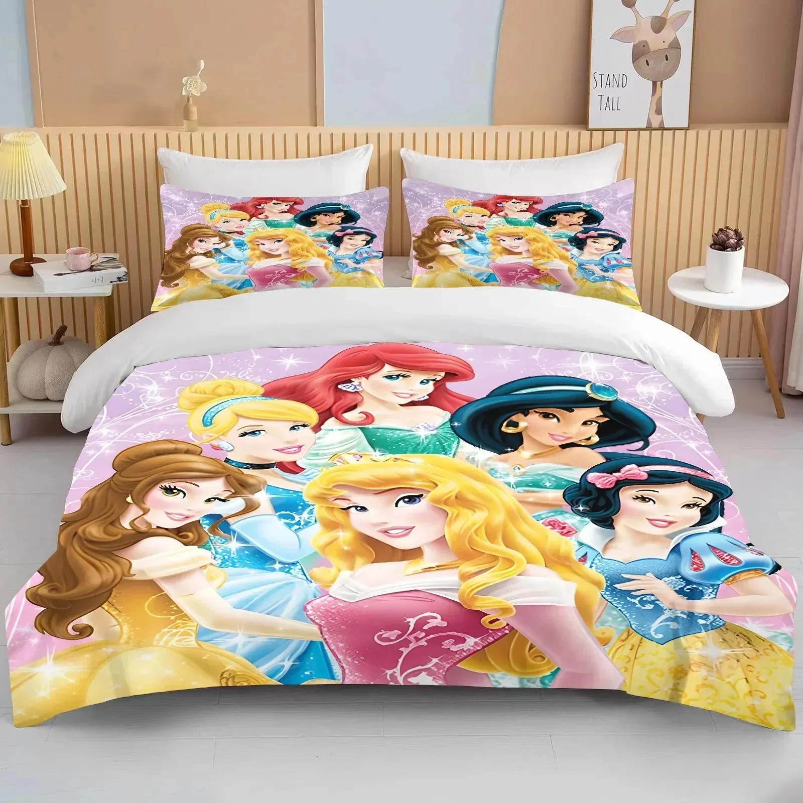 Disney Princess Snow White Bedding Set,Cinderella Ella Bed Cover,Ariel& Aurora Bed Cover,3D Children Rapunzel Bedding Set