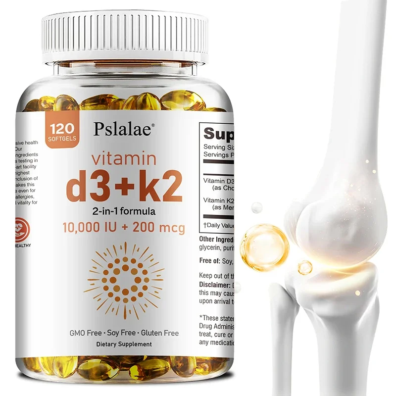 

Vitamin D3+K2 Softgels - Improves Calcium Metabolism Promotes Bone Health Heart and Immune System Health - 120 Capsules ﻿