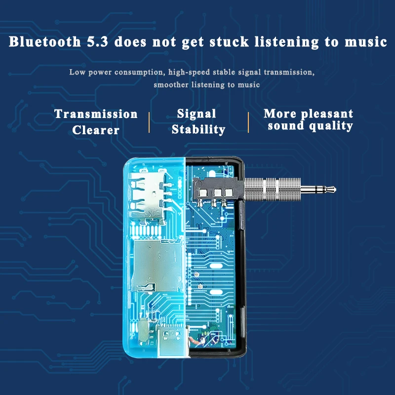 Transmetteur récepteur bluetooth 5.3, adaptateur jack 3.5mm, support disque u, carte TF pour voiture, musique audio, récepteur mains libres pour