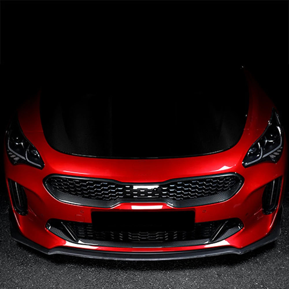 For Kia Stinger 2018-2022 Front Mesh Grill Cover Higher Lower Grille Bumper ABS Carbon Fiber Decoration Grace Sport Style Cover