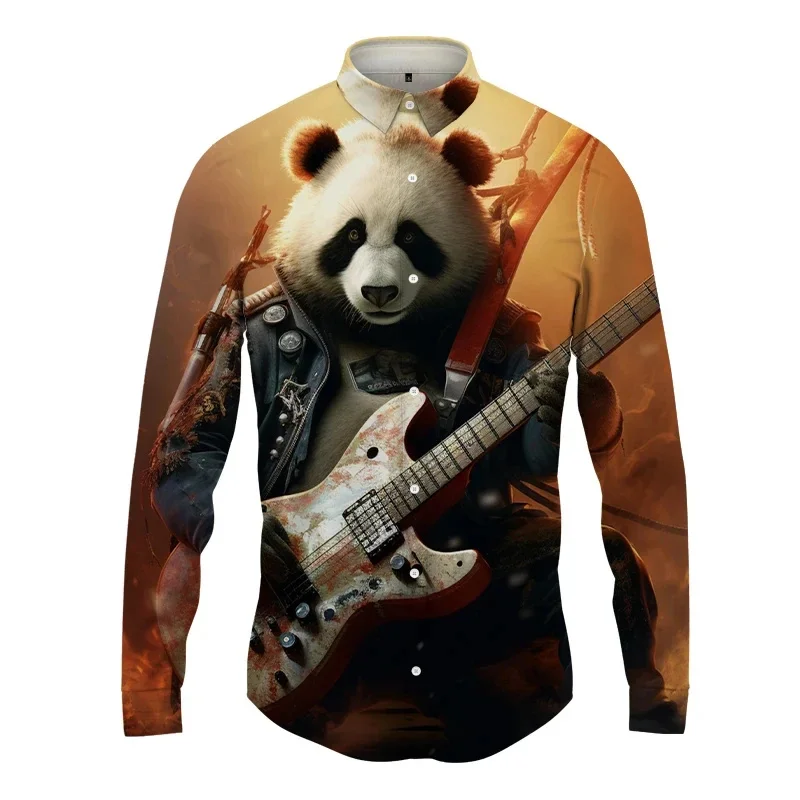 Cute Panda 3D Printed Lapel Men's Shirt ManWomen Casual Fashion Long Sleeves Shirts Button Streetwear Oversized Unisex Clothing