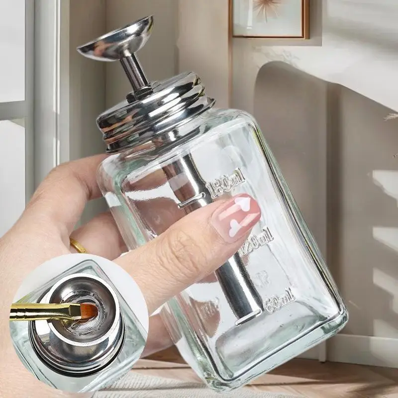 Refillable Glass Nail Storage Bottle – Empty Pump Dispenser for Nail Polish Remover, Liquid Cleaners, and Manicure Use