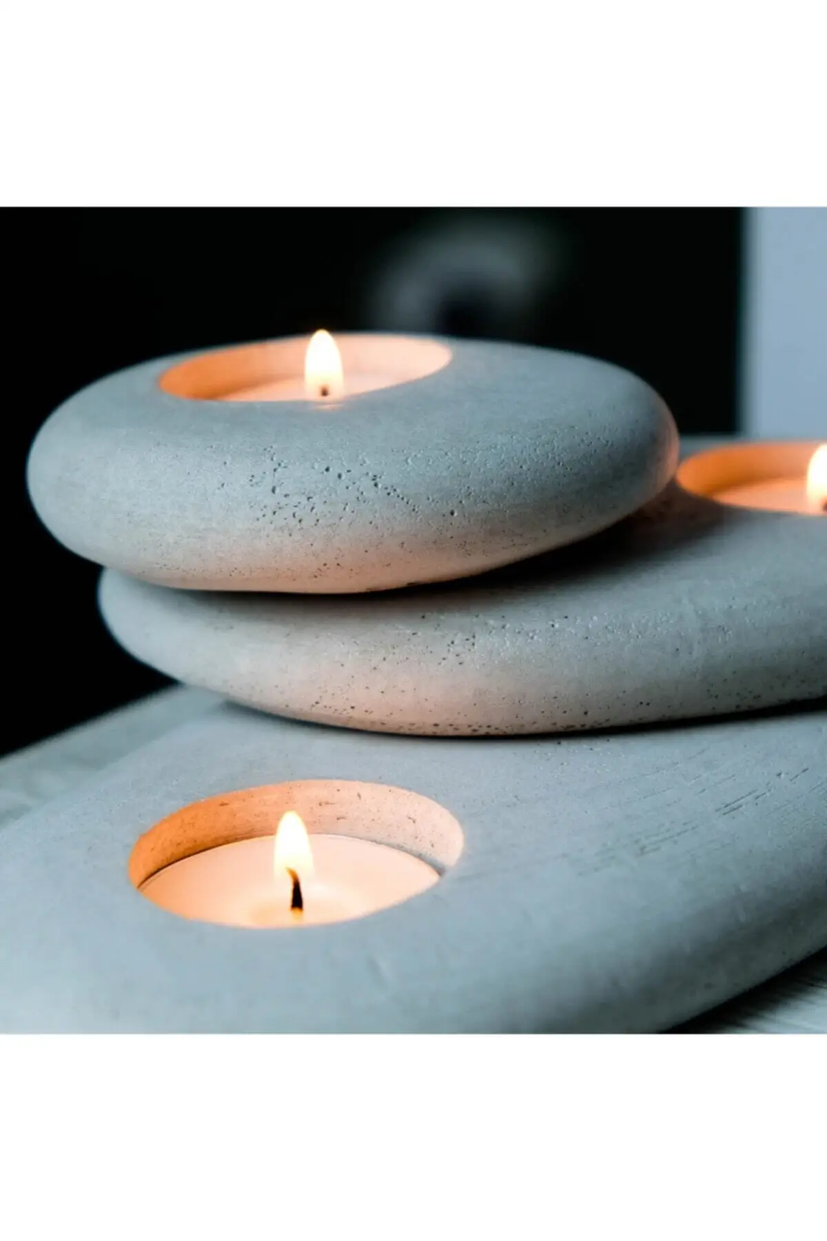 Concrete Candle Holder  Set of 3 Gray Decorative Christmas Scented Gifts Home Office Design Yoga Relaxation Romantic Dear