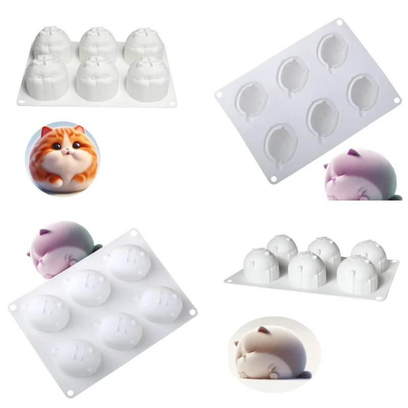 

6-Cells Cartoon Cat Shaped Mousse Cake Mold Blancmange Dessert Baking Mold Silicone Cake Mould Chocolate Mold Kitchen Bakeware