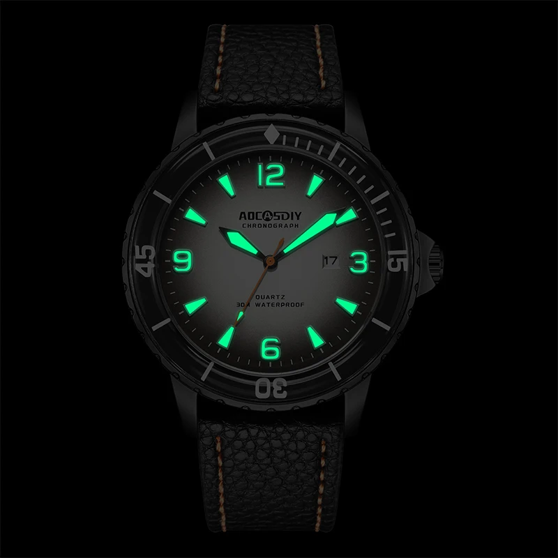 AOCASDIY Top Brand All Five Oceans Series Joint Fashion Leisure Leather Strap Super Luminous Men's Waterproof Watch