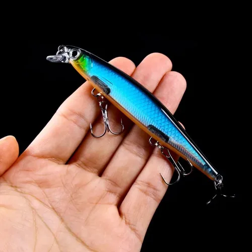 Señuelo de pesca Minnow, cebo Artificial duro láser, ojos 3D, 11cm, 13g, Wobblers, aparejos de pesca de carpa, Jerkbait de hundimiento lento, 1 Uds.