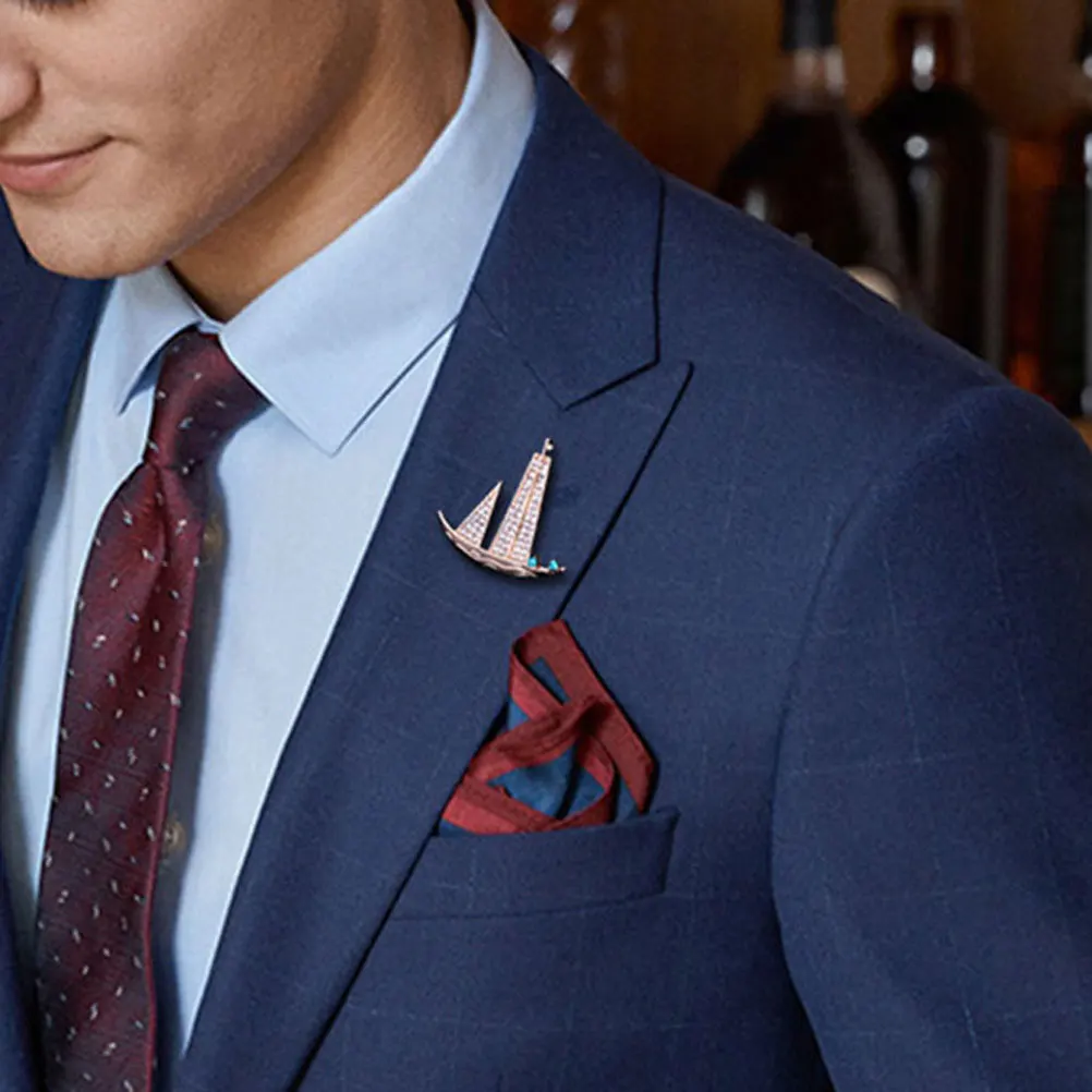 

2Pcs Sailboat Brooch Business Suit Collar Pins Shirt Clothes Accessories Golden Silver Elegant Durable Gift Sailboat Brooch