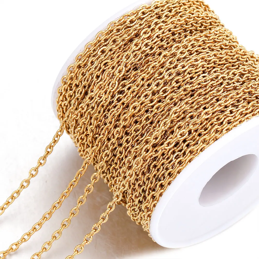 2m Lot 3MM Stainless Steel Plated Gold Chain Embossed Cable Link Chains for DIYJewelry Making Supplies Necklace Wholesale Items