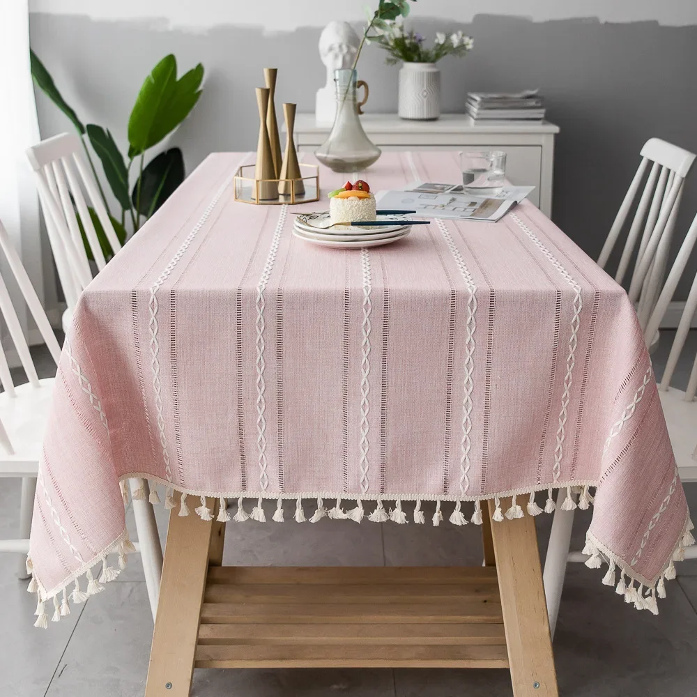 

Modern Simple Rectangular Tablecloth High Quality Stereo Embroidery Tassel Table Decorative Table Cloth Tables Cover Table Linen