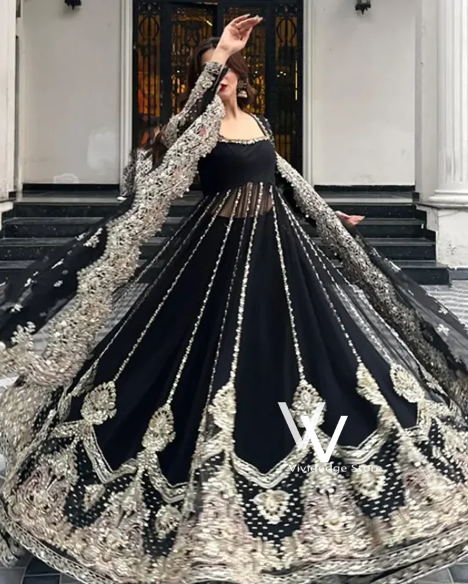 Custom Black Prom Dress Traditional Algerian Square-Neck Beaded Embroidered A-Line Arabic Henna Dress Evening Gown Customized