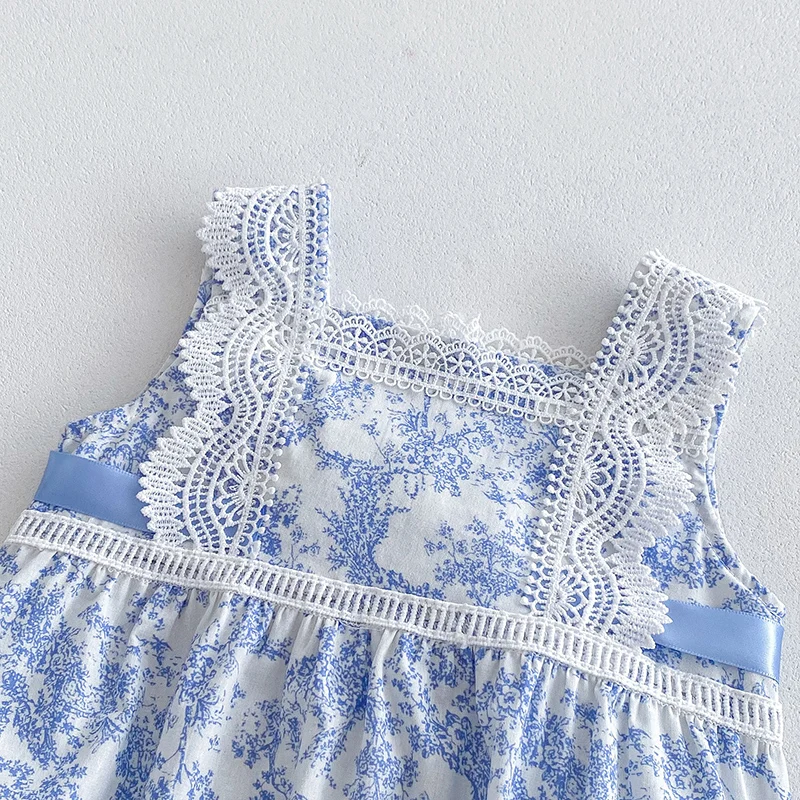 2024 New Summer Newborn Baby Girl Romper Sleeveless Cotton Printing Lace Splicing Infant Baby Girls Jumpsuit 0-24M Baby Clothes