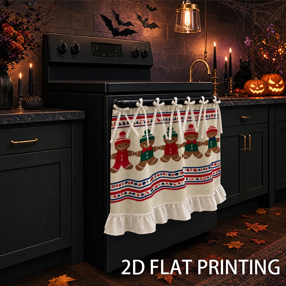 1PC Christmas kitchen stove curtain-cabinet curtain-apron. Cute gingerbread man with a hat. Can be used as a stove curtain, oven