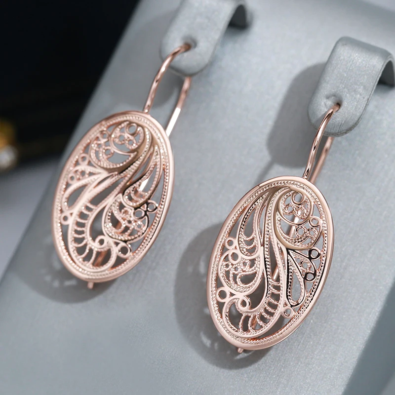 Wbmqda Vintage Hollow Metal Flower Hanging Earrings For Women 585 Rose Gold Color Ethnic Bride Wedding Party Fine Jewelry Gifts