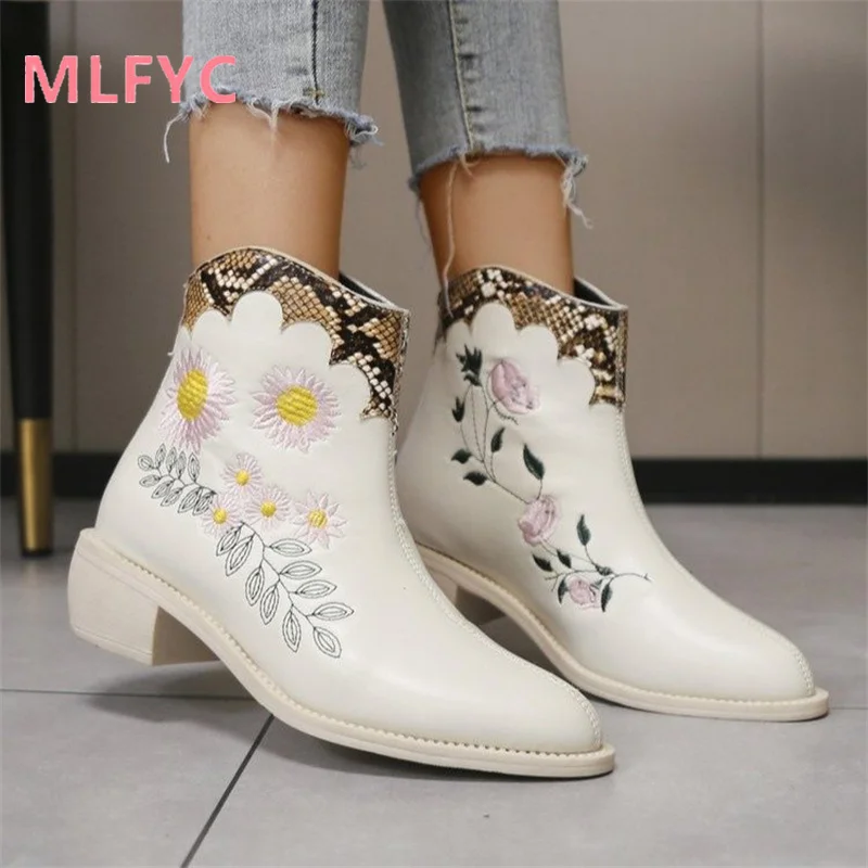 Thick heeled short boots for women spring and autumn single boots ethnic style short boots for women large round toe comfortable