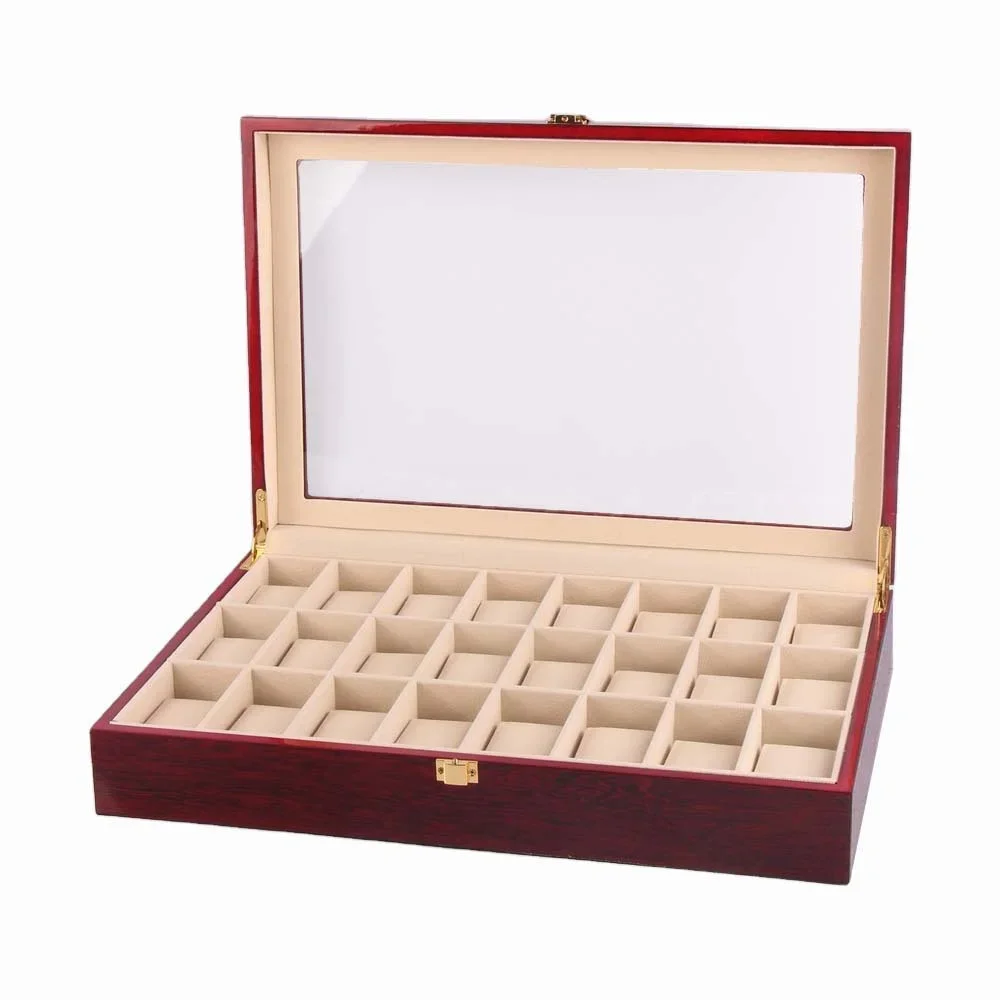 

New Luxury 24 Grids Wooden Watch Box Organizer 24 Slots Watch Case Wood Watch Storage Display Box Jewelry Packaging Boxes Gifts