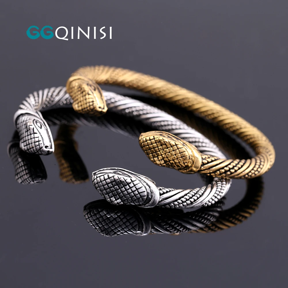 New Statement Snake Shape Viking Bangle Open Bracelet Antique Gold Color Fashion Jewelry for Unisex