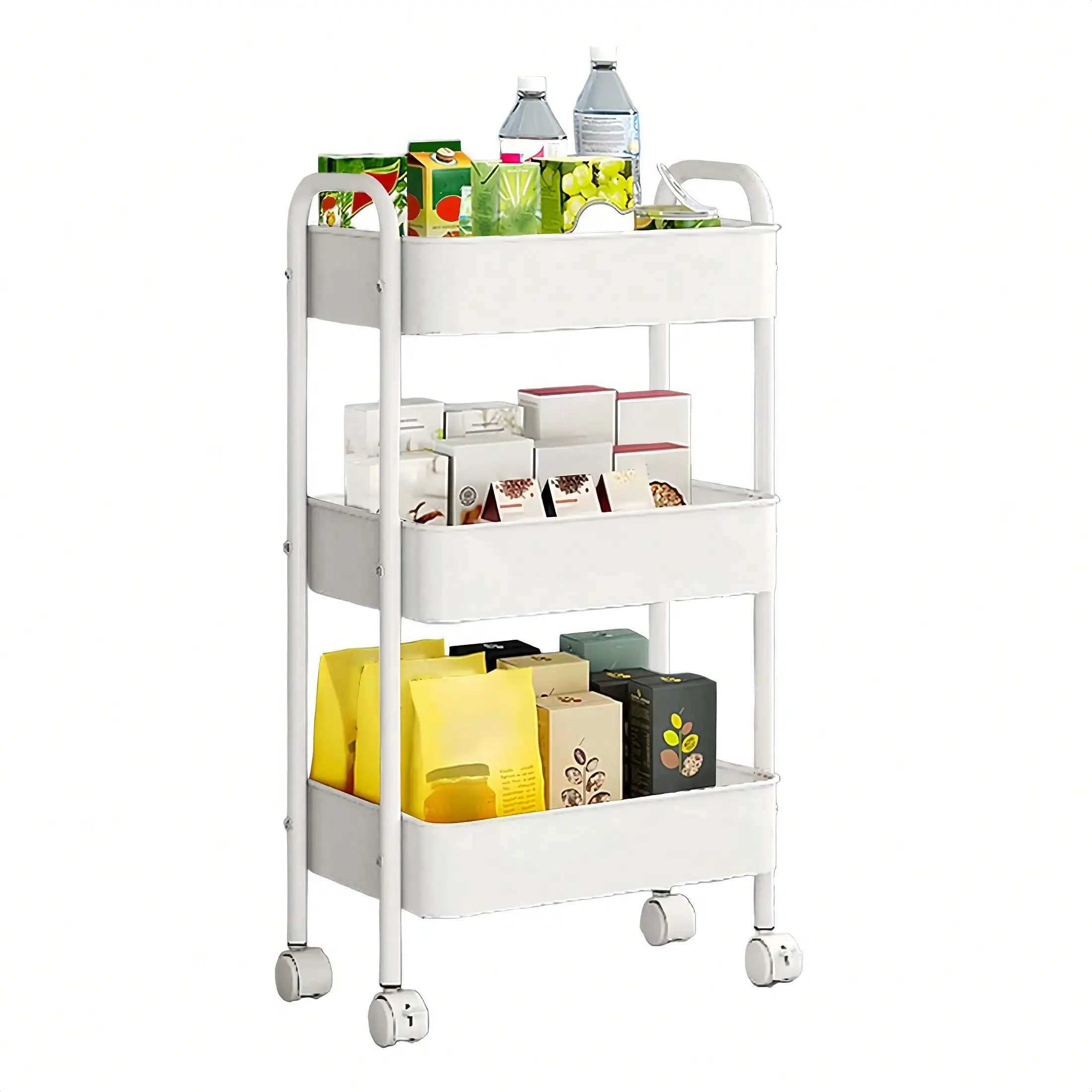 

3-Tier Metal Rolling Storage Cart With Lockable Wheels, Mobile Storage Organizer Easy To Assemble, Narrow Storage Cart